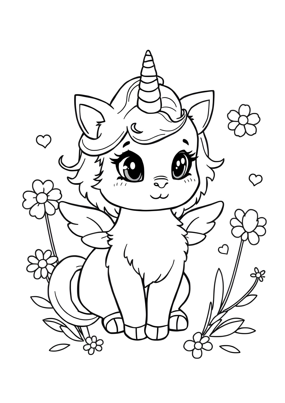 Unicorn Cute Kitten Coloring Page coloring page for kids