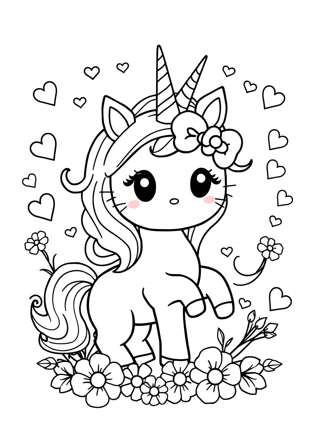 Cute Unicorn Drawing Unicorn Hello Kitty Coloring Page coloring page for kids