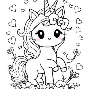 Cute Unicorn Drawing Unicorn Hello Kitty Coloring Page coloring page for kids