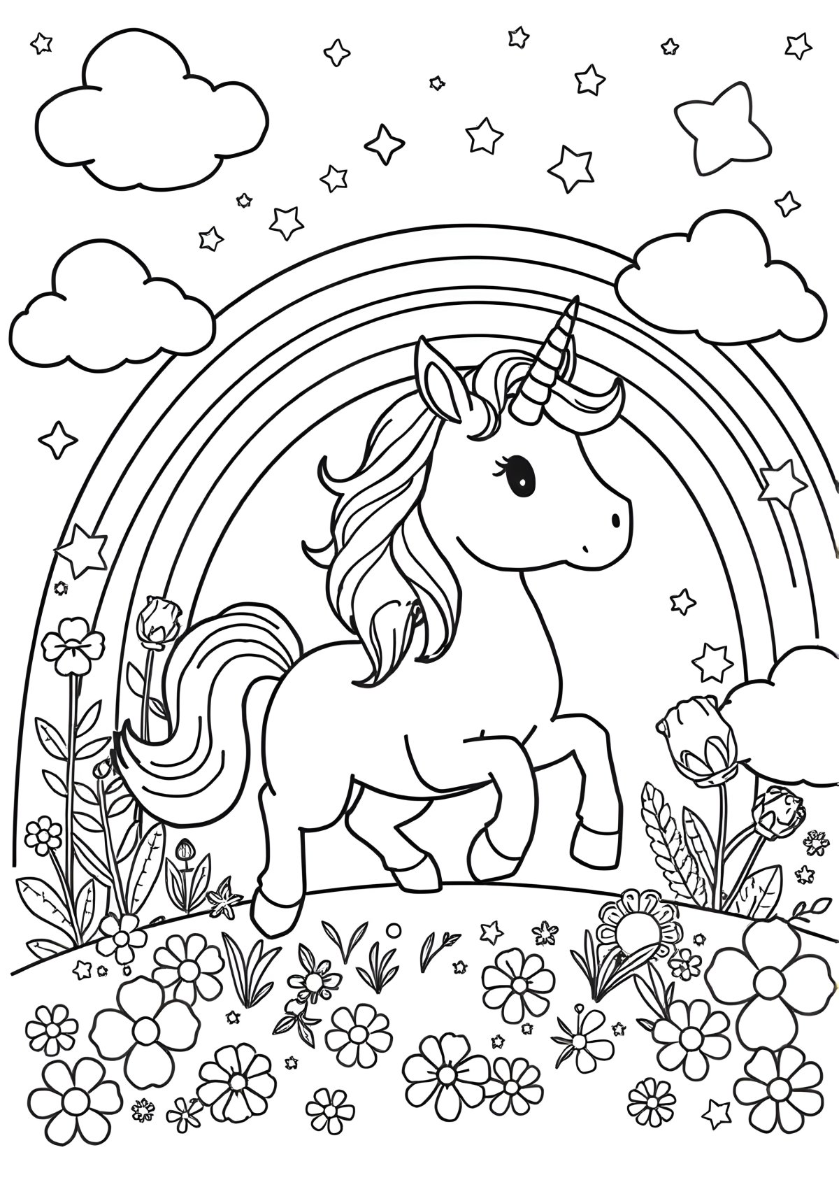 Unicorn And Rainbow Coloring Page For Kids coloring page for kids