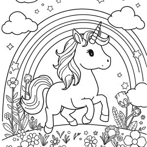 Unicorn And Rainbow Coloring Page For Kids coloring page for kids