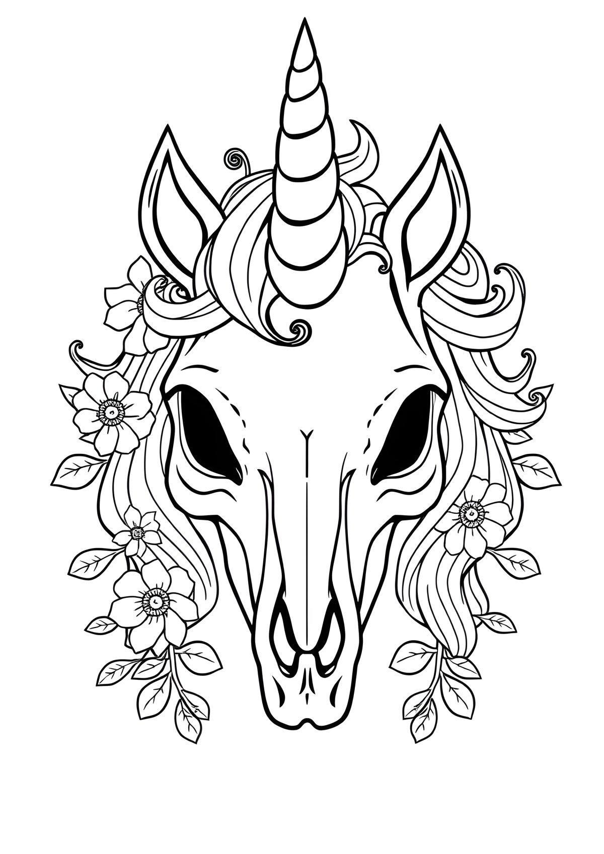 Unicorn Skull Coloring Page coloring page for kids