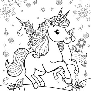 Christmas Unicorns Coloring Page coloring page for kids
