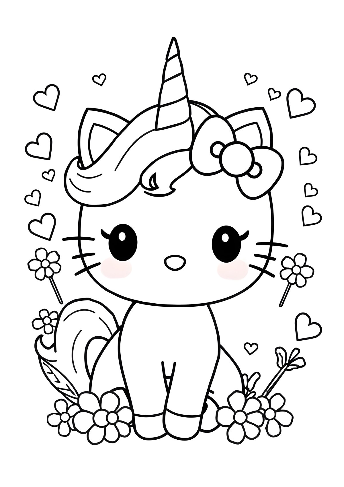 Cute Unicorn Hello Kitty Coloring Page coloring page for kids