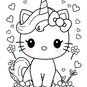 Cute Unicorn Hello Kitty Coloring Page coloring page for kids