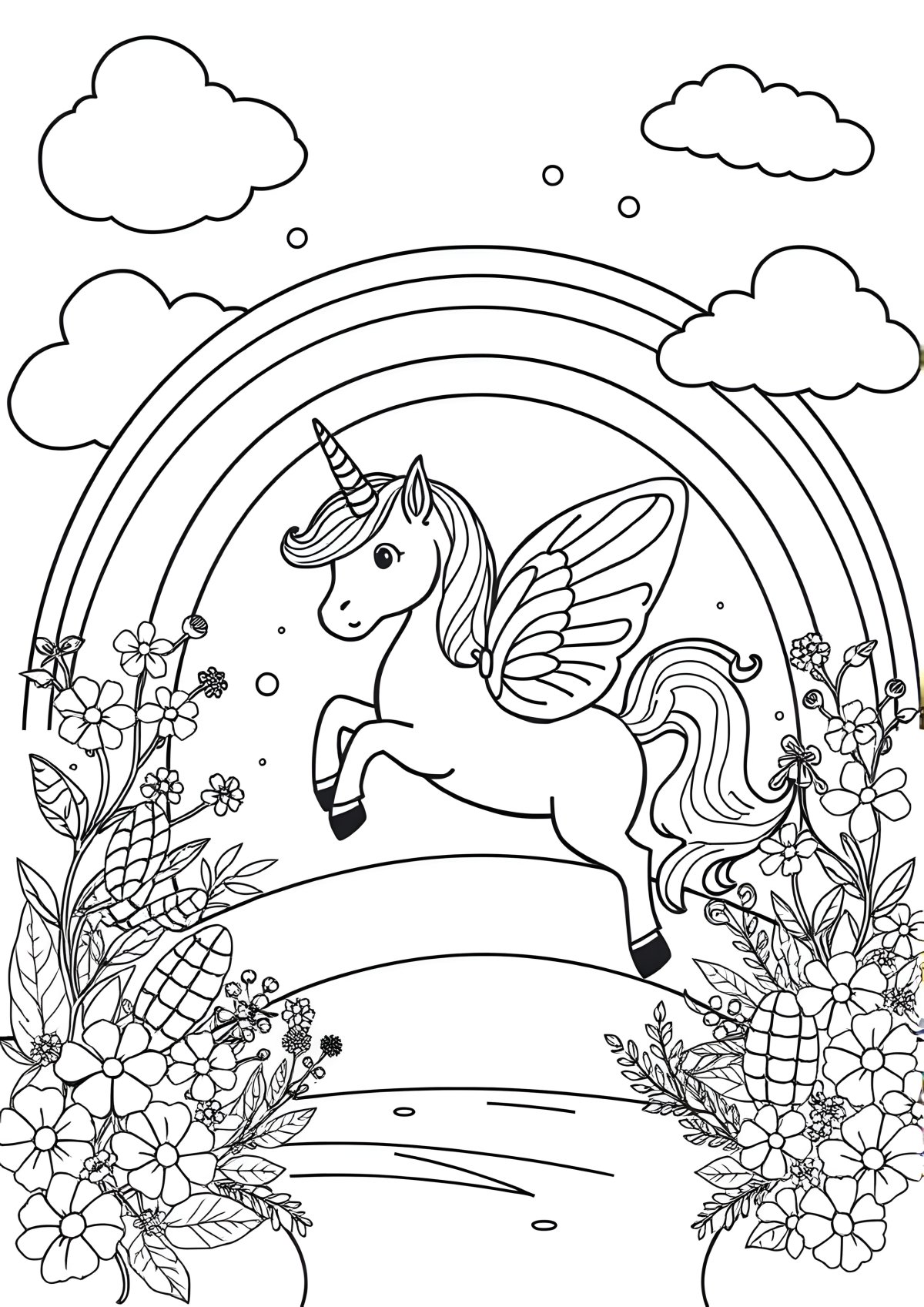 Unicorn Butterfly Rainbow Coloring Page coloring page for kids