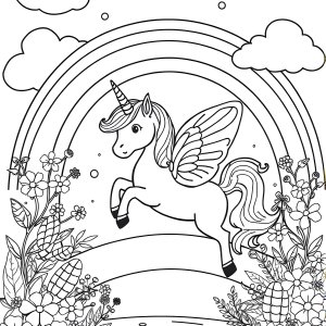 Unicorn Butterfly Rainbow Coloring Page coloring page for kids