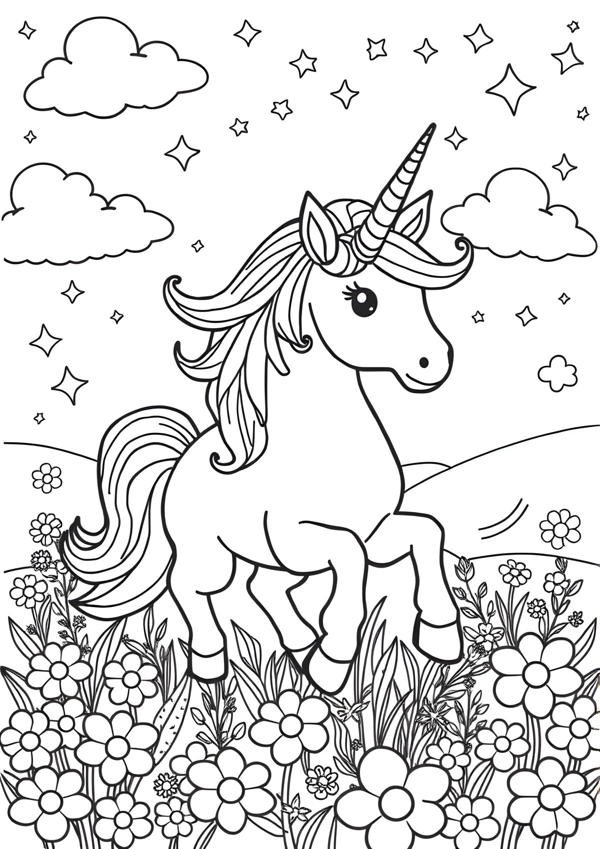Unicorn Coloring Page With Color coloring page for kids