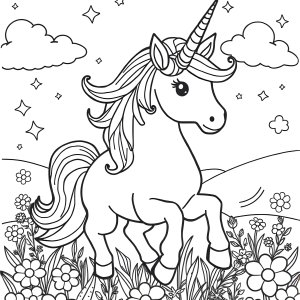 Unicorn Coloring Page With Color coloring page for kids