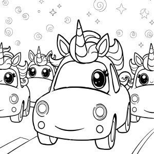 Unicorn Cutie Cars Coloring Page coloring page for kids