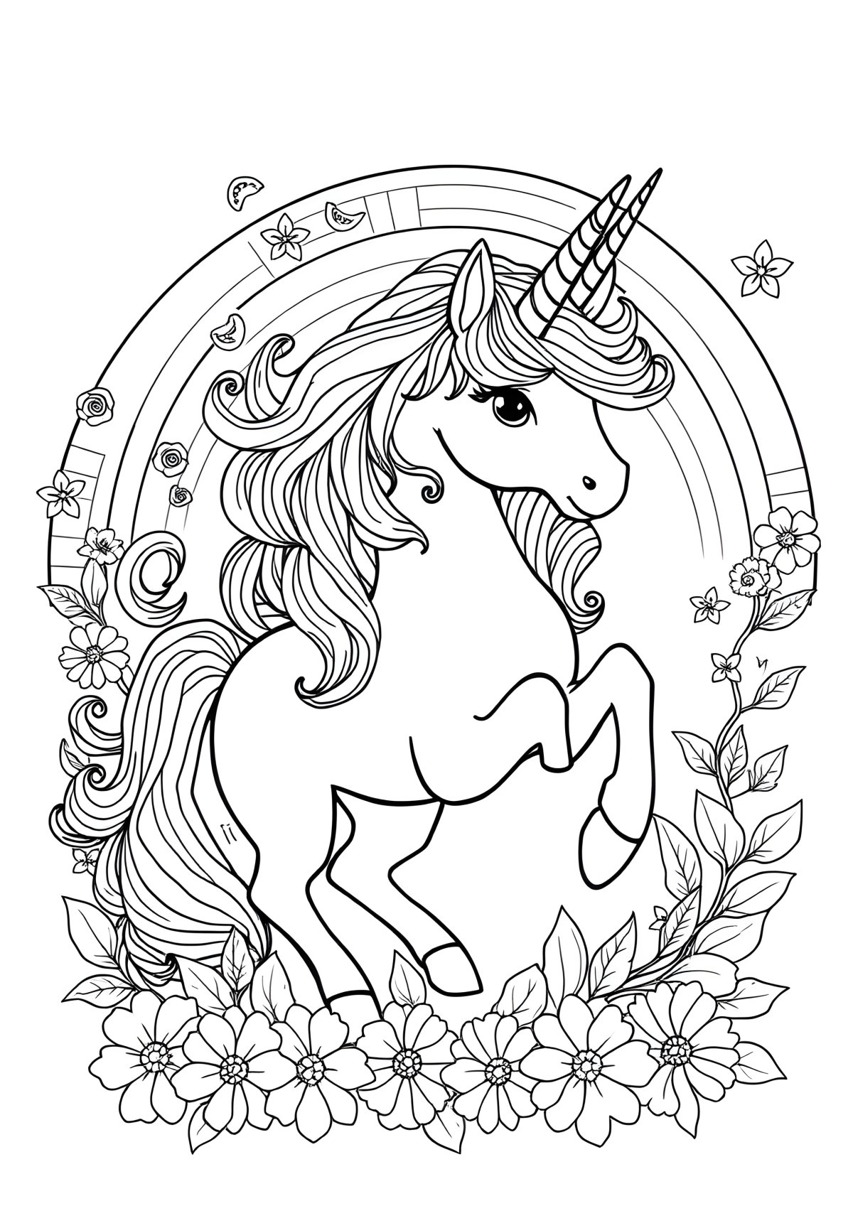 Unicorn Rainbow Coloring Page For Adults coloring page for kids