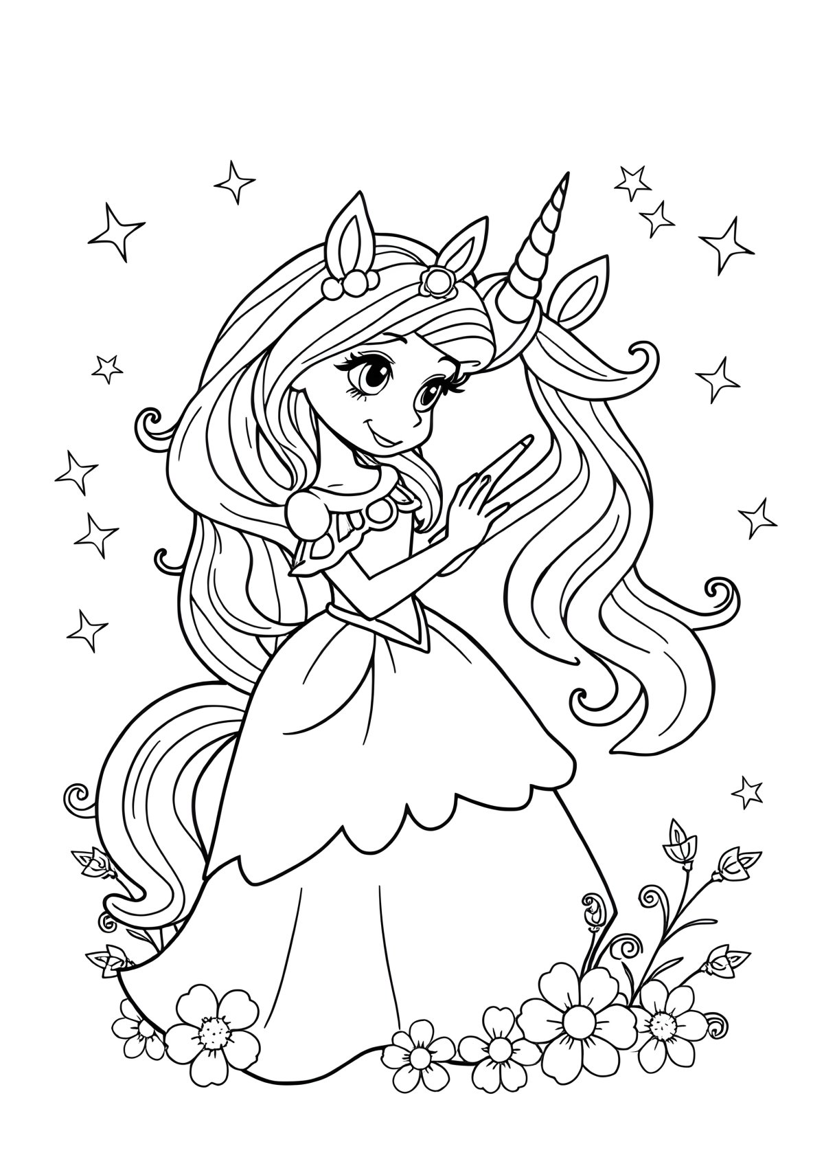 Coloring Page For Kids Princess Unicorn coloring page for kids