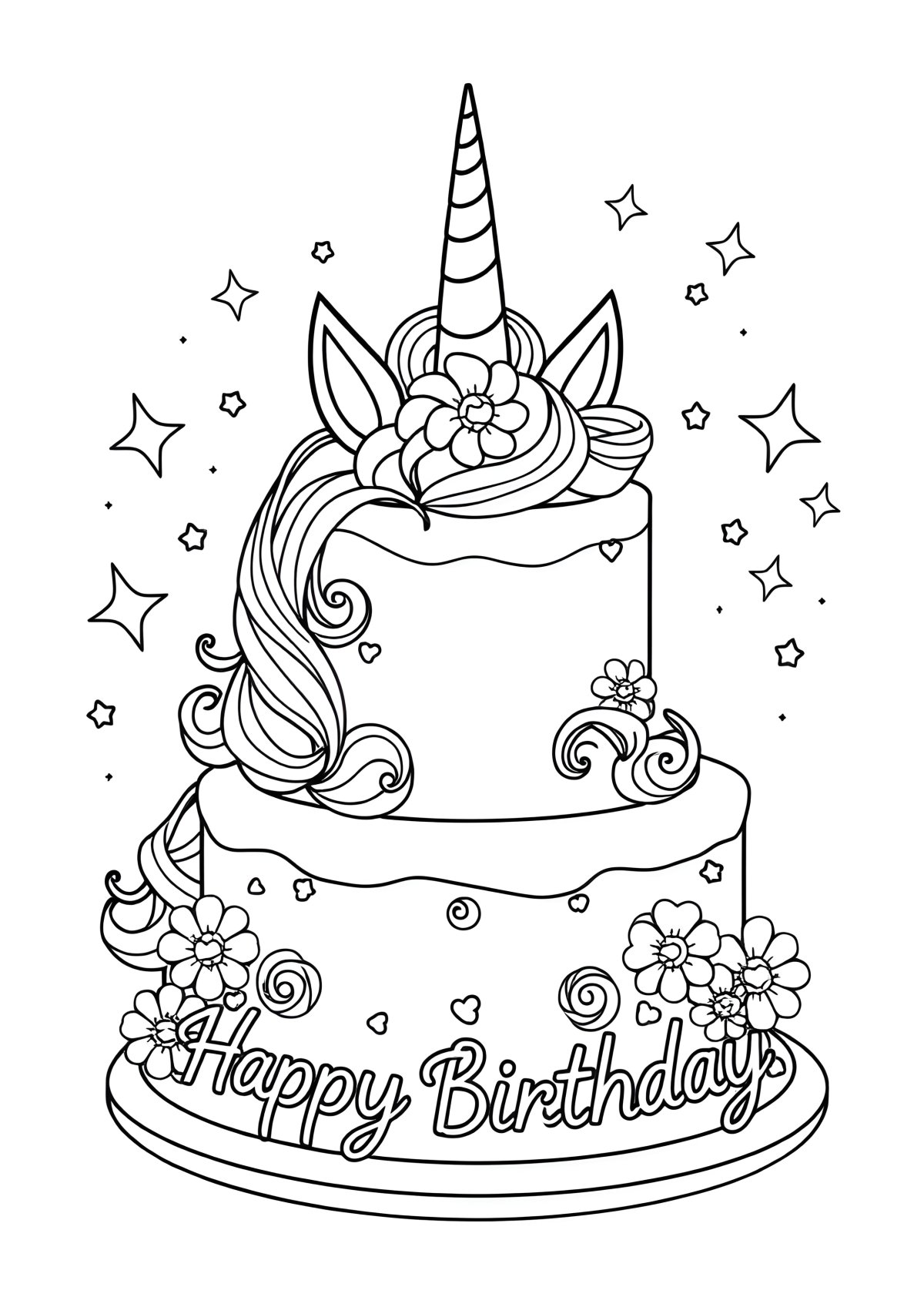 Birthday Cake Printable Coloring Unicorn Cake Coloring Page coloring page for kids