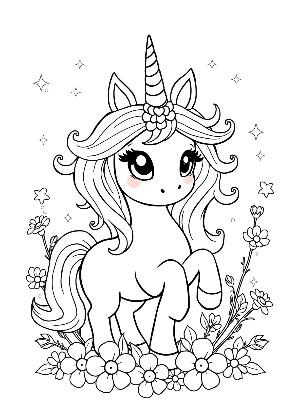 Cute Beautiful Unicorn Unicorn Coloring Page coloring page for kids