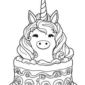 Birthday Cake Unicorn Cake Coloring Page coloring page for kids