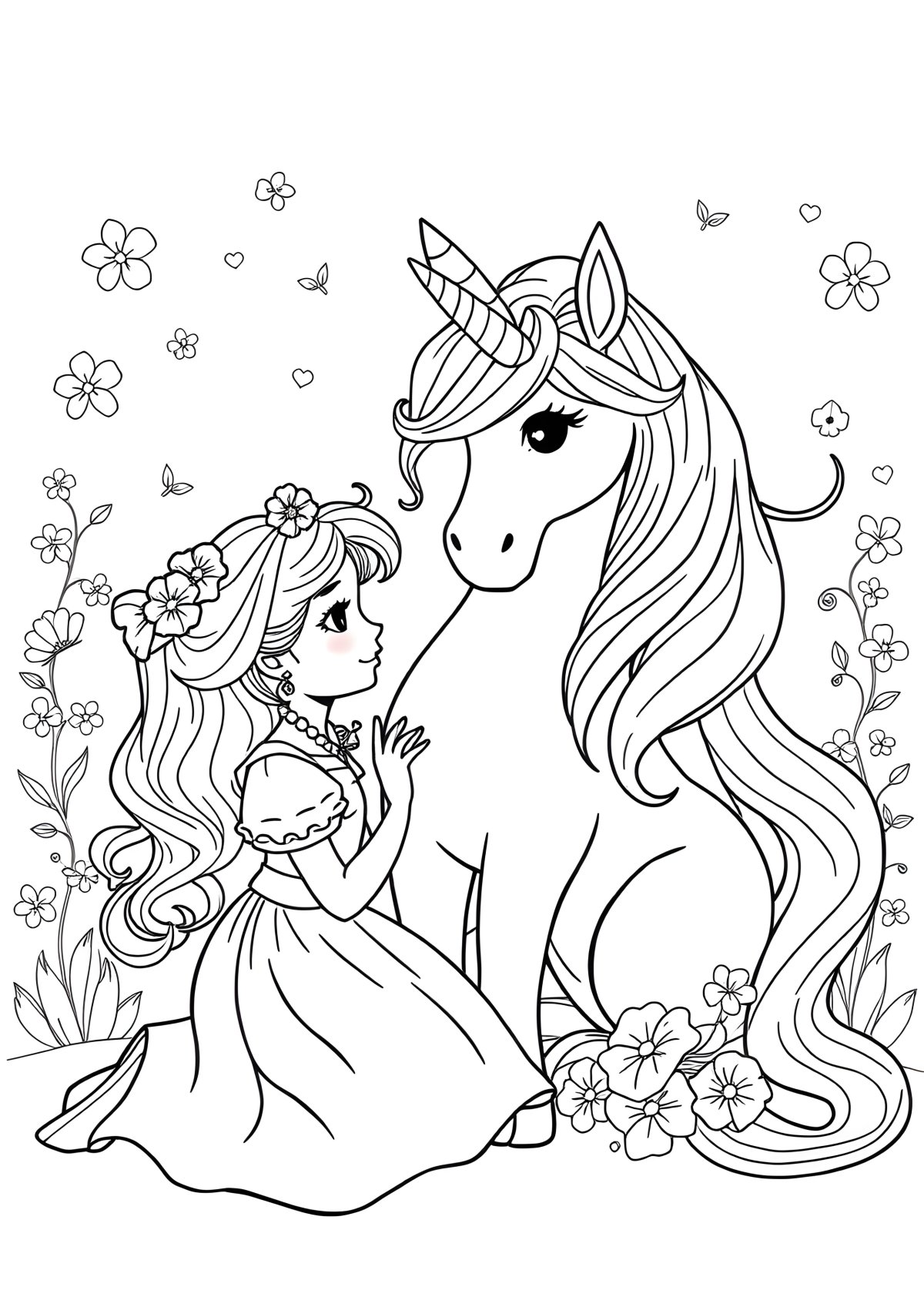 Coloring Page Unicorn And Princess coloring page for kids