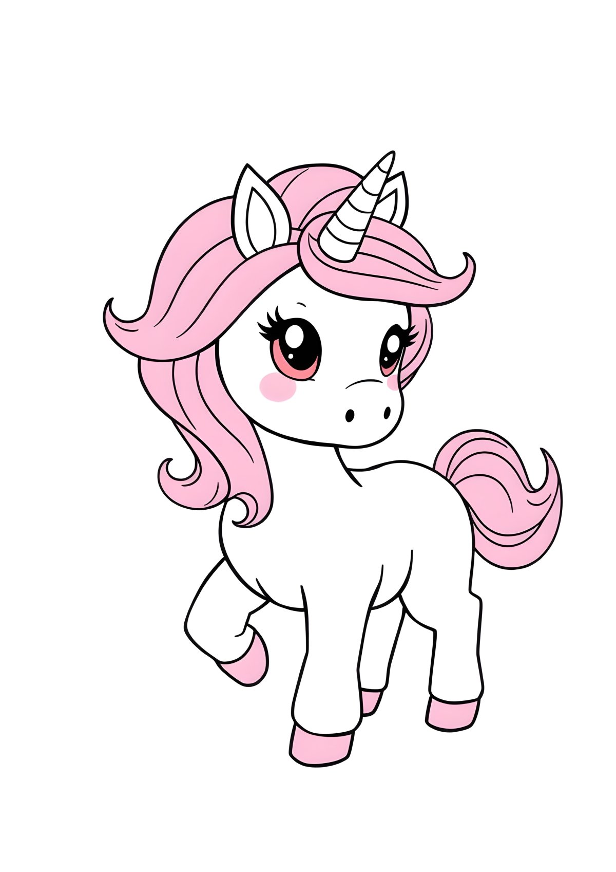 Pink Fluffy Unicorn Easy Cute Unicorn Coloring Page coloring page for kids