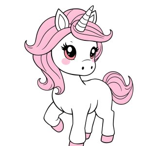 Pink Fluffy Unicorn Easy Cute Unicorn Coloring Page coloring page for kids