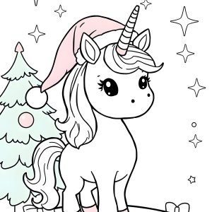 Unicorn Kawaii Cute Christmas Coloring Page coloring page for kids