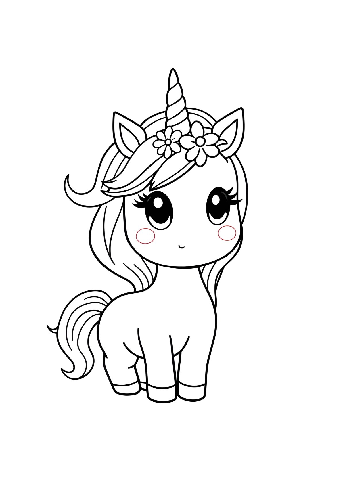 Cute Chibi Unicorn Coloring Page For Girls coloring page for kids