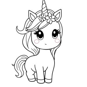 Cute Chibi Unicorn Coloring Page For Girls coloring page for kids