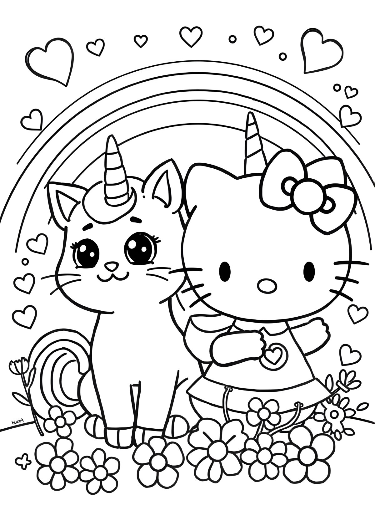 Pusheen Unicorn Hello Kitty Coloring Page coloring page for kids