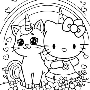 Pusheen Unicorn Hello Kitty Coloring Page coloring page for kids