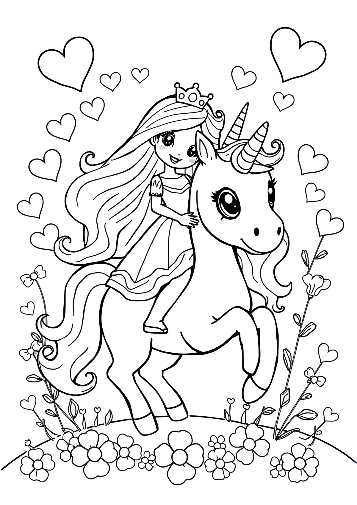Cute Princess Unicorn Cute Princess Coloring Page For Girls coloring page for kids