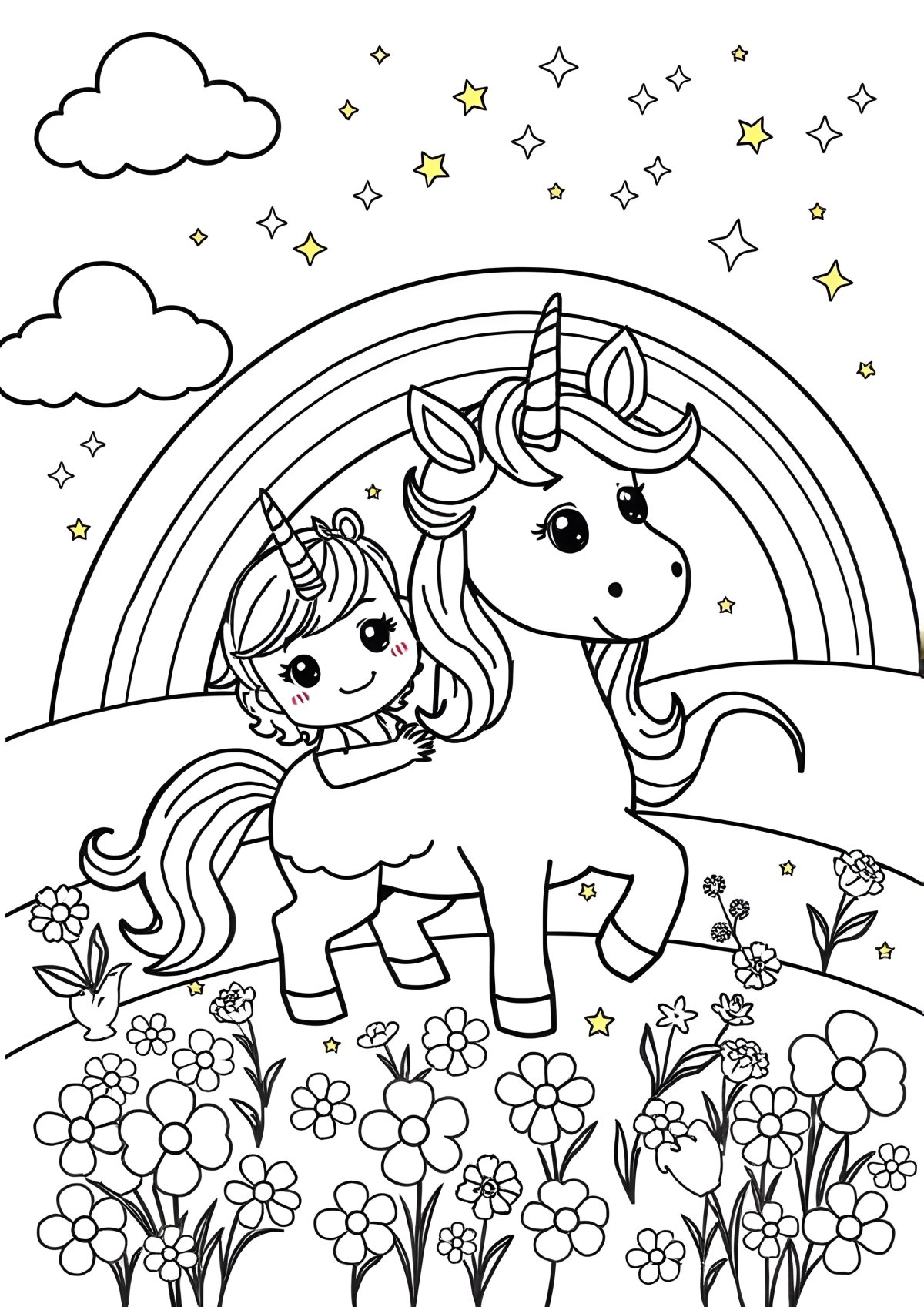 Unicorn Kids Cute Coloring Page coloring page for kids