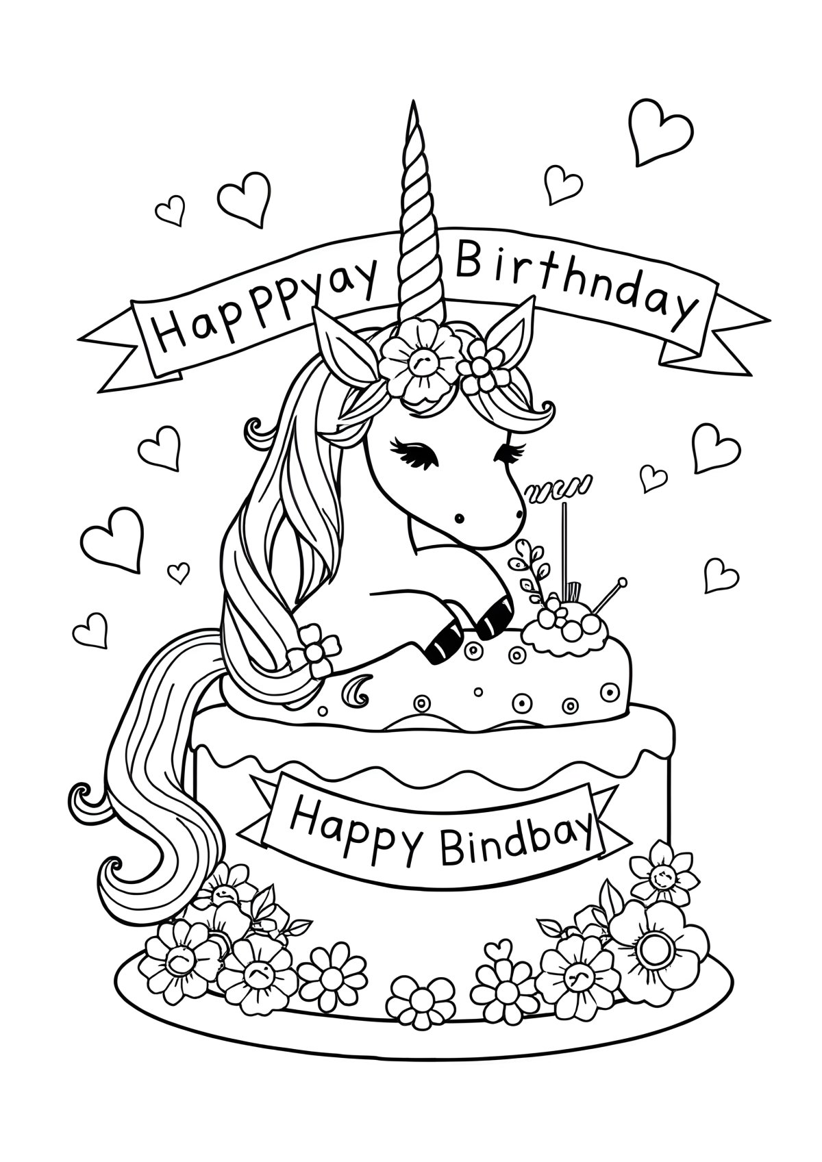 Coloring Page For Girls Unicorn Cake coloring page for kids