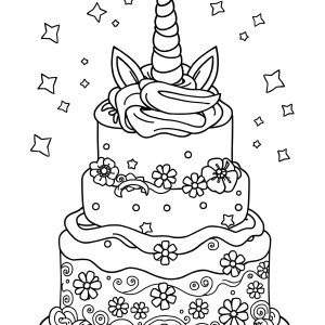 Coloring Page For Kids Unicorn Cake coloring page for kids