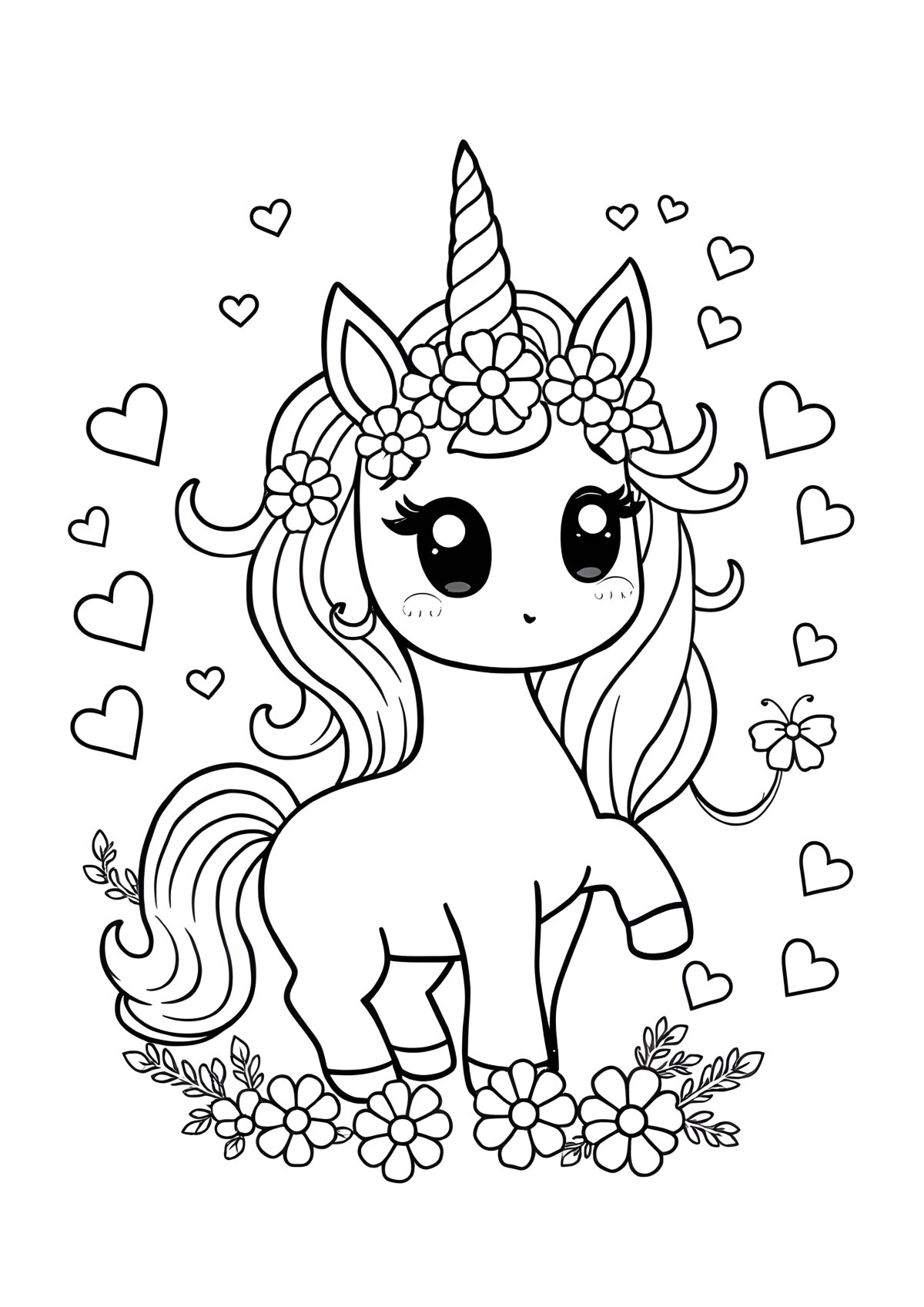 Coloring Page Kawaii Unicorn coloring page for kids