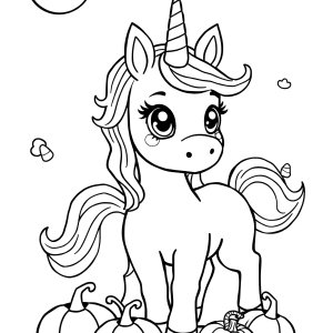 Free Printable Halloween Unicorn Coloring Page coloring page for kids