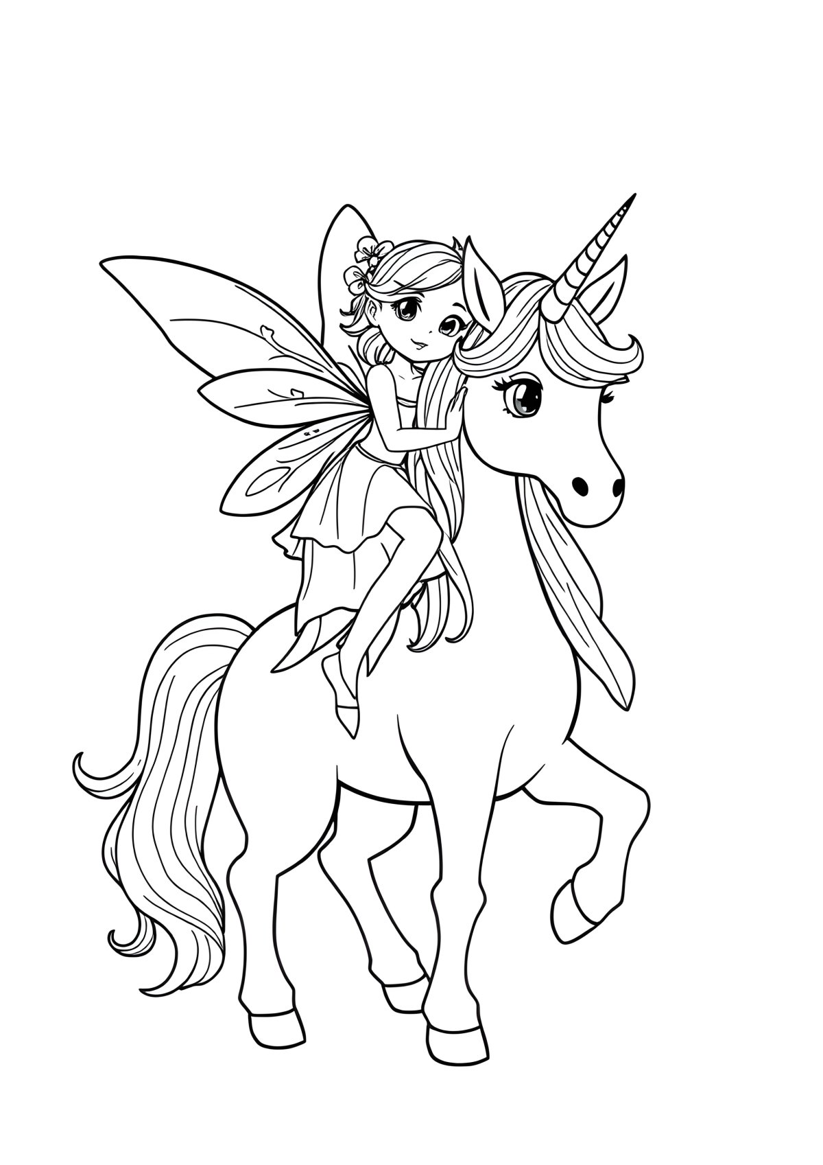 Fairy And Unicorn Coloring Page Free coloring page for kids