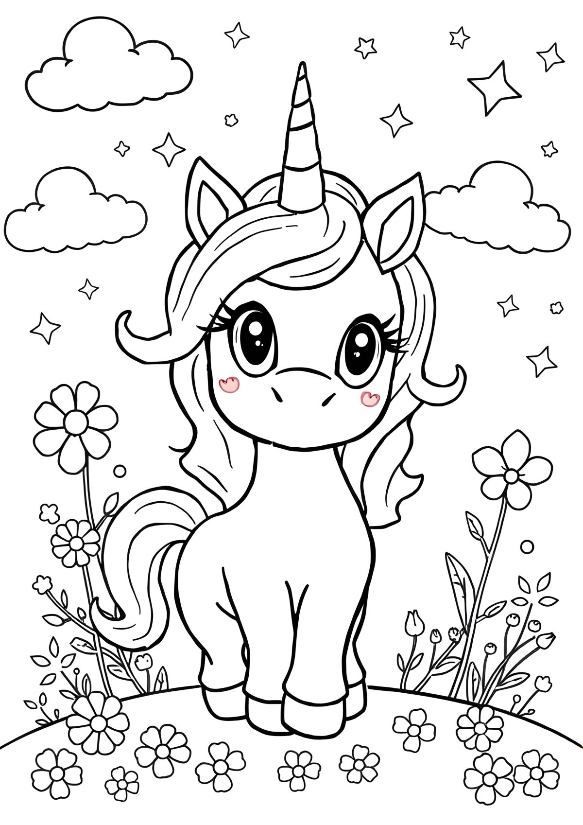 Baby Cartoon Unicorn Coloring Page coloring page for kids