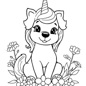 Cute Dog Unicorn Coloring Page coloring page for kids
