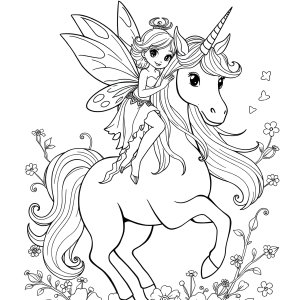 Fairy And Unicorn Colouring Page coloring page for kids