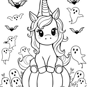 Unicorn Easy Cute Halloween Coloring Page coloring page for kids