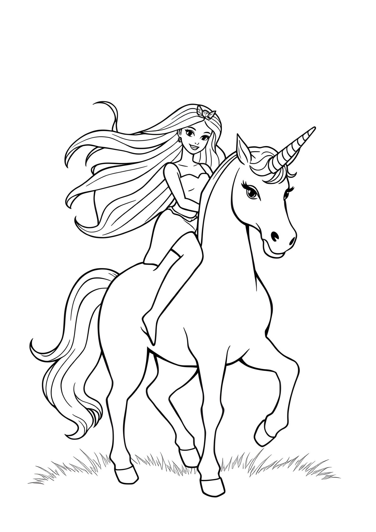 Barbie Riding A Unicorn Coloring Page coloring page for kids