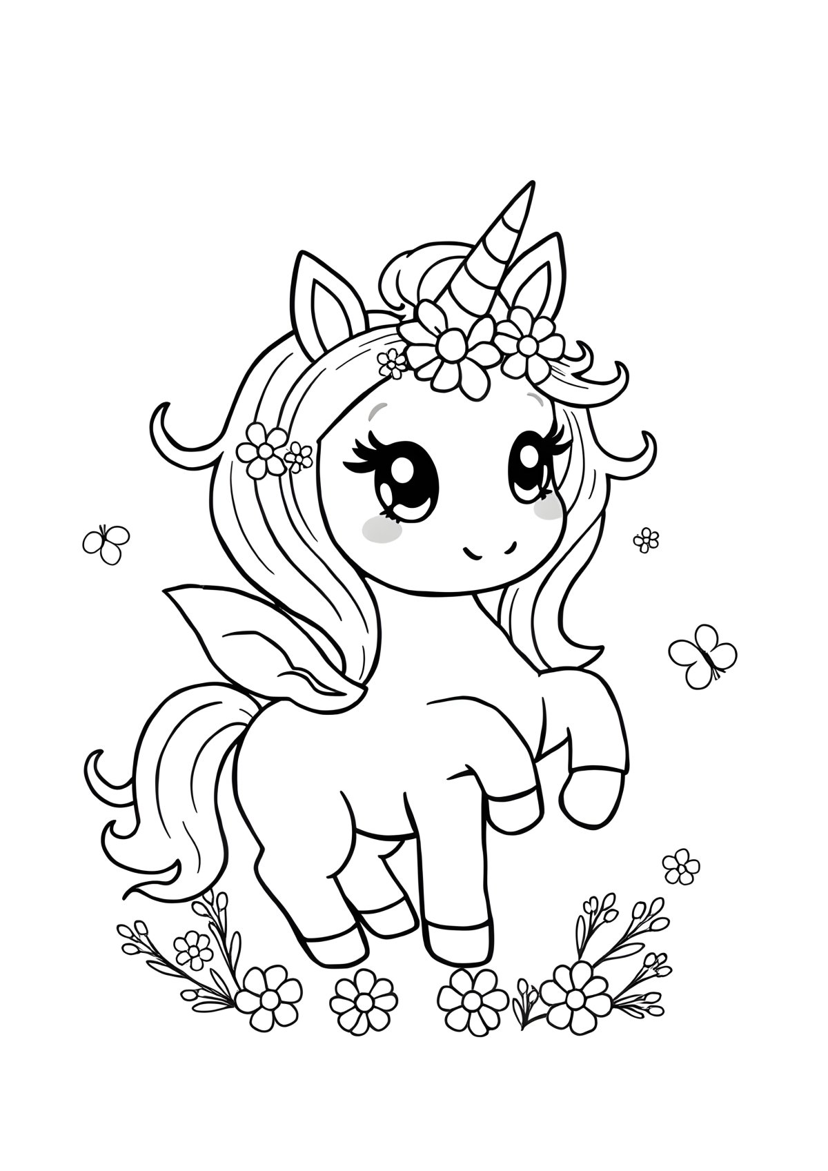 Cute Kawaii Cute Unicorn Coloring Page coloring page for kids