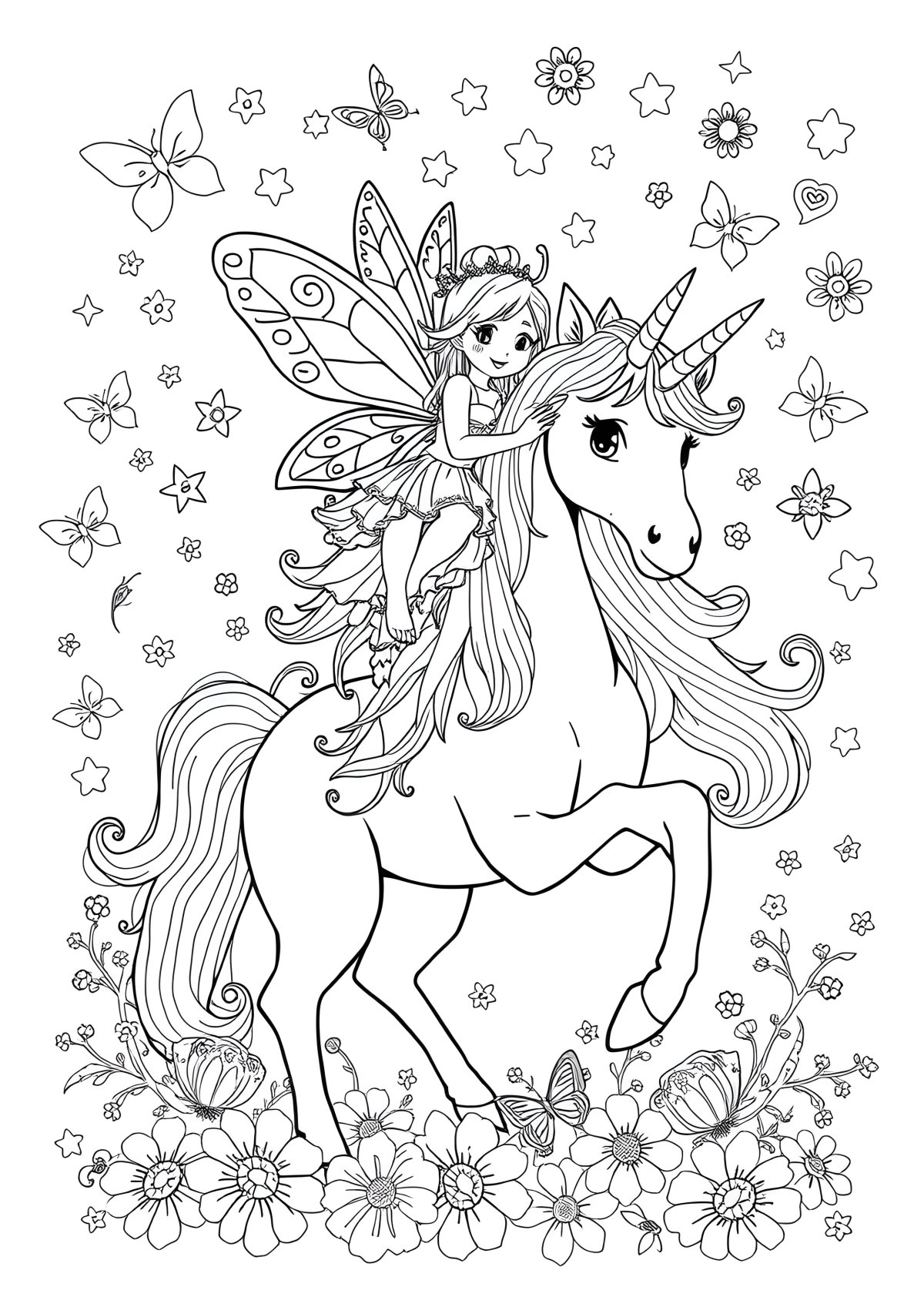 Fairy Coloring Page For Girls Unicorn coloring page for kids