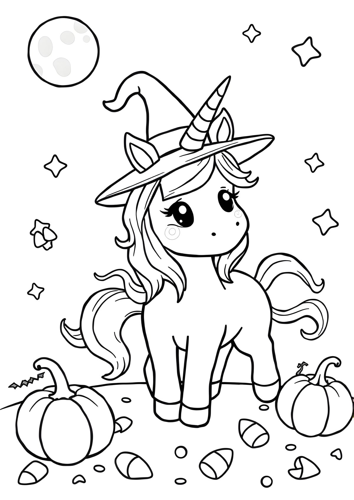 Unicorn Halloween Coloring Page Printable coloring page for kids