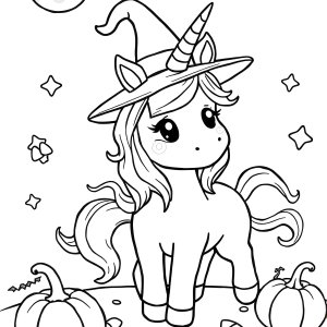 Unicorn Halloween Coloring Page Printable coloring page for kids