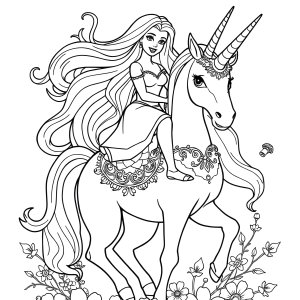 Barbie Unicorn Colouring Page coloring page for kids