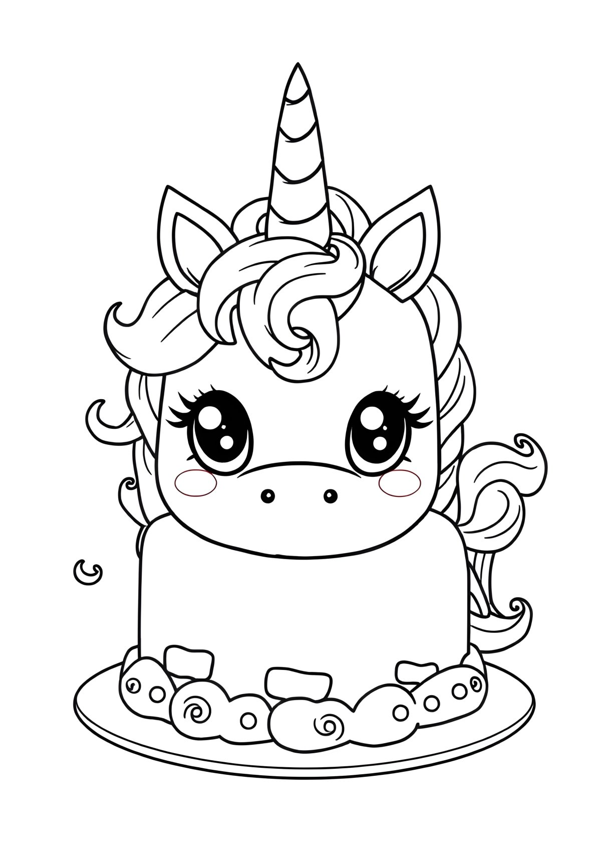 Cute Coloring Page Unicorn Cake coloring page for kids