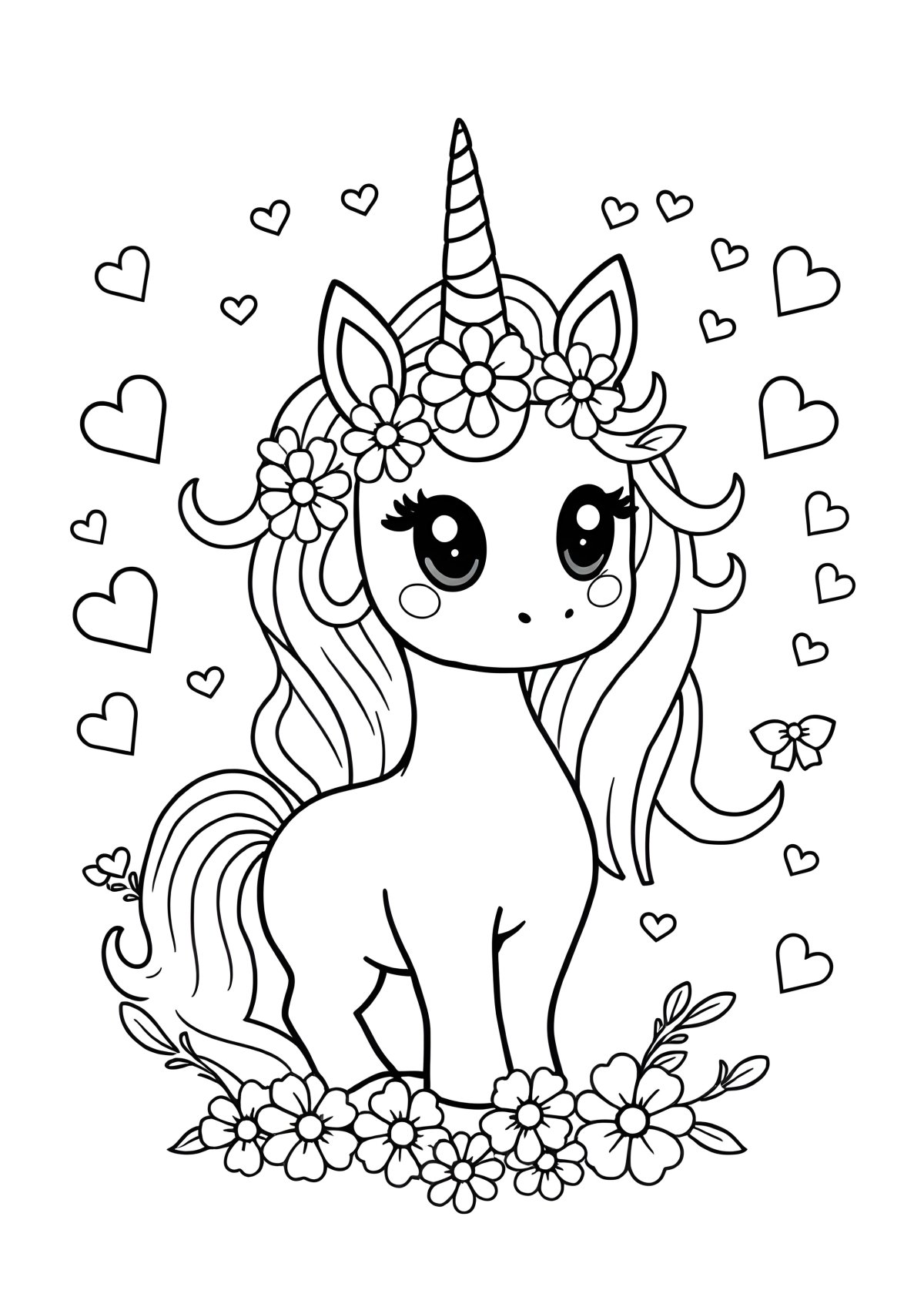 Cute Kawaii Unicorn Coloring Page Ai coloring page for kids