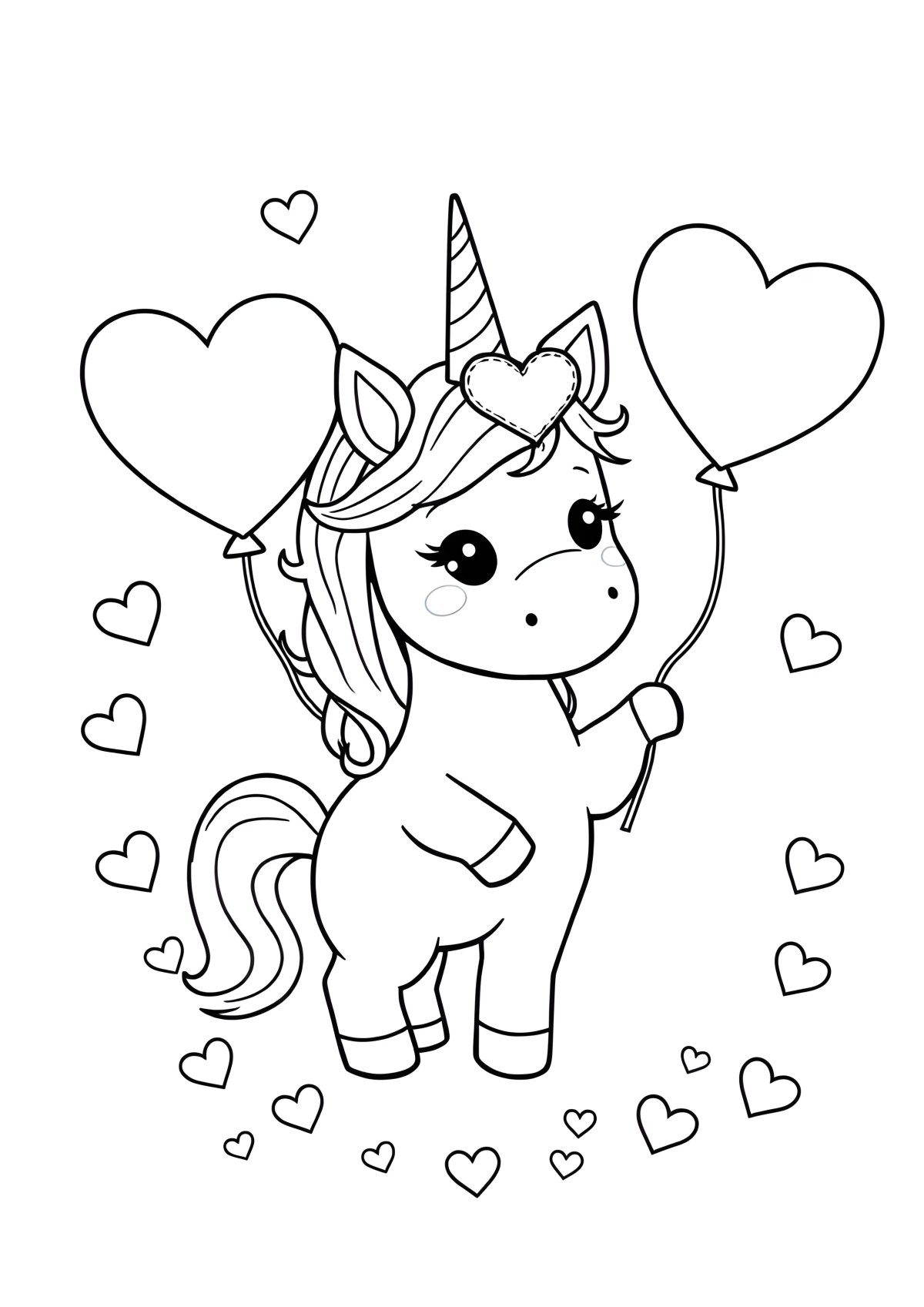 Cute Unicorn Valentines Day Coloring Page coloring page for kids