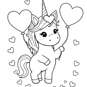 Cute Unicorn Valentines Day Coloring Page coloring page for kids