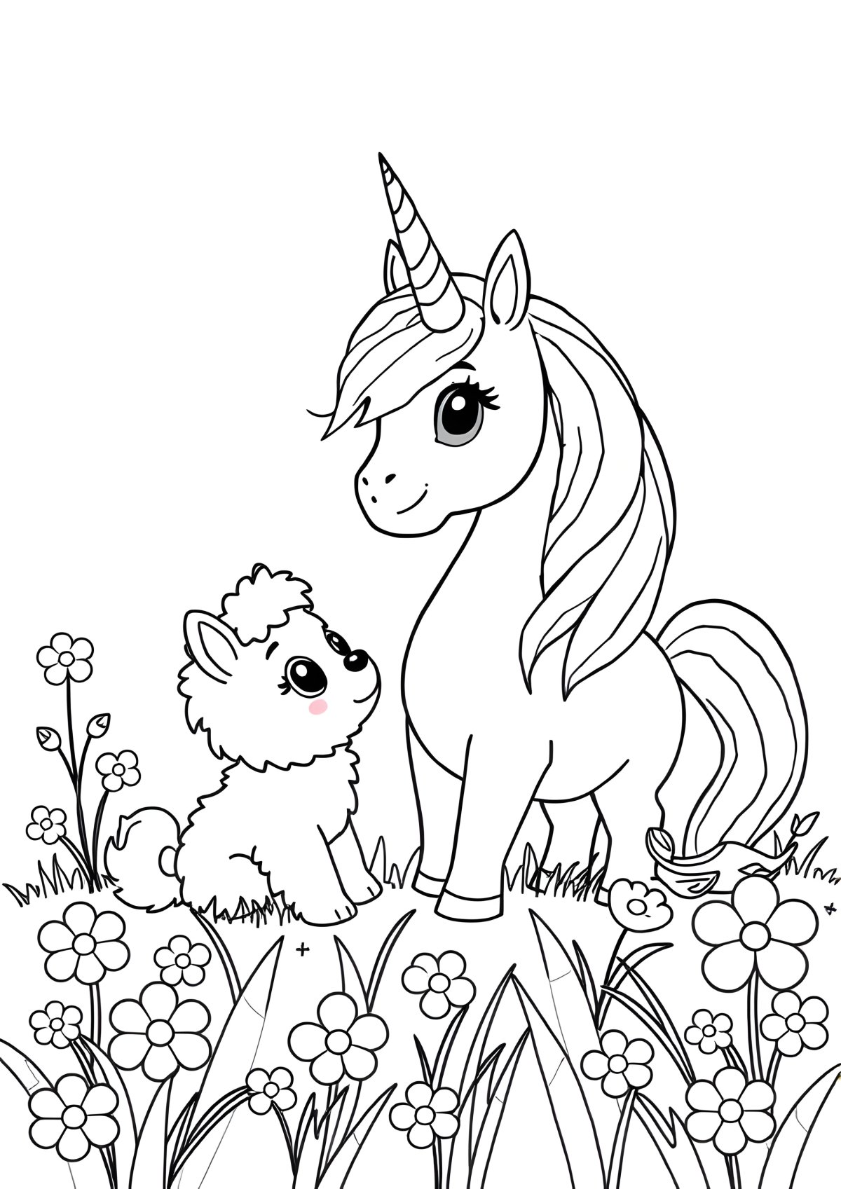 Unicorn And Puppy Coloring Page coloring page for kids