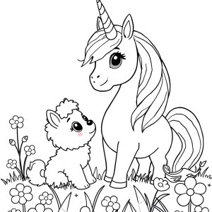 Unicorn And Puppy Coloring Page coloring page for kids